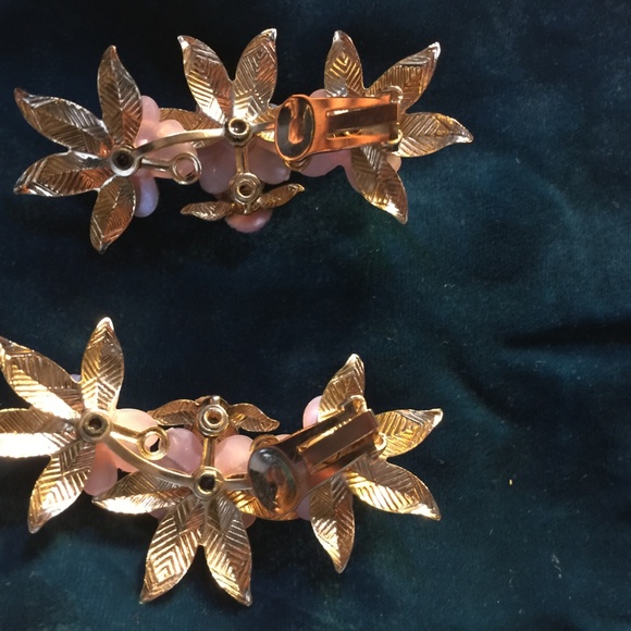 Pink Floral Clip On Earrings - Picture 2 of 2